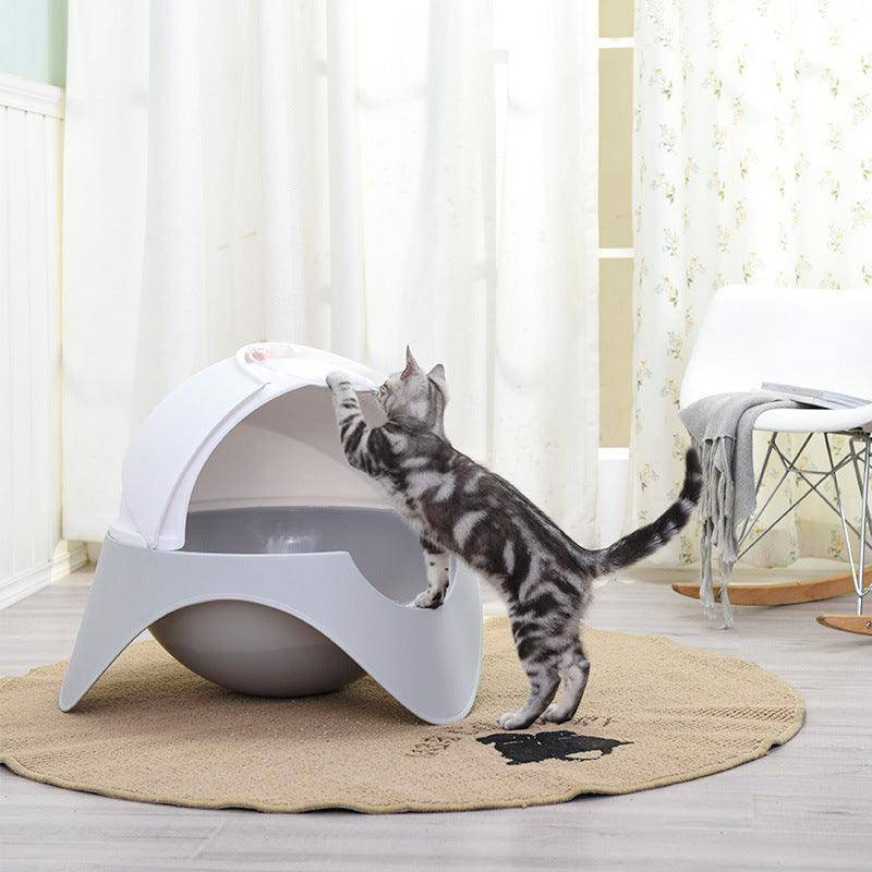 Snowy Space Pod enclosed plastic cat litter box with a modern white space capsule design — view 2