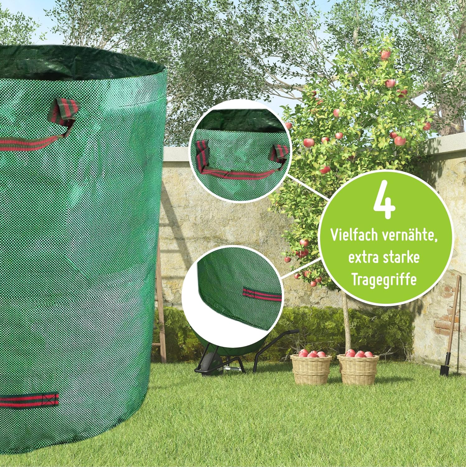 TerraUno heavy duty foldable garden waste bag made of durable woven plastic with carrying handles — view 5