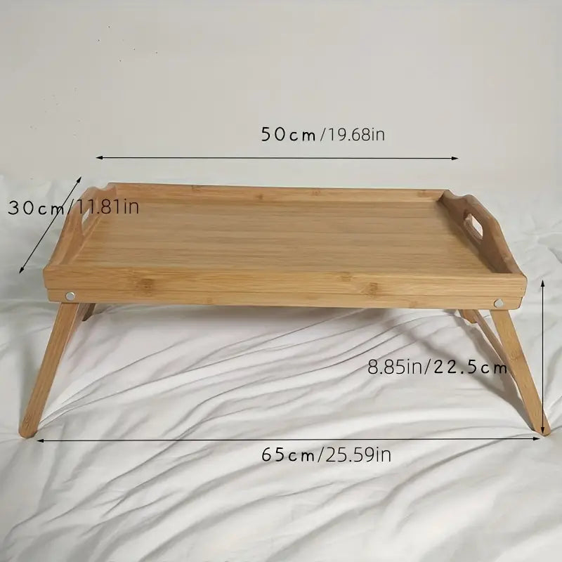Natural bamboo laptop desk and foldable bed tray with adjustable legs and ergonomic handles — view 3