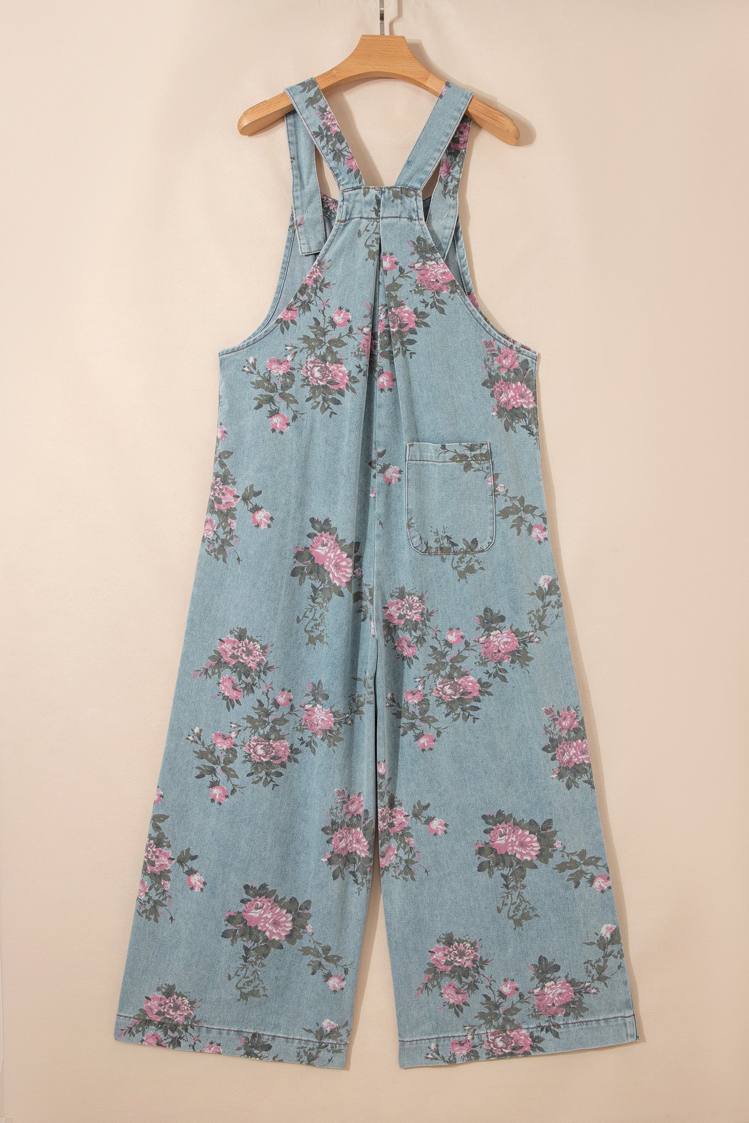 Olivia waist wide leg jumpsuit in vintage washed blue denim with adjustable shoulder straps — view 5