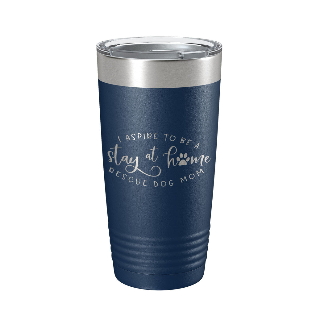 Black 20oz stainless steel travel tumbler laser engraved with rescue dog mom quote and clear lid — view 3