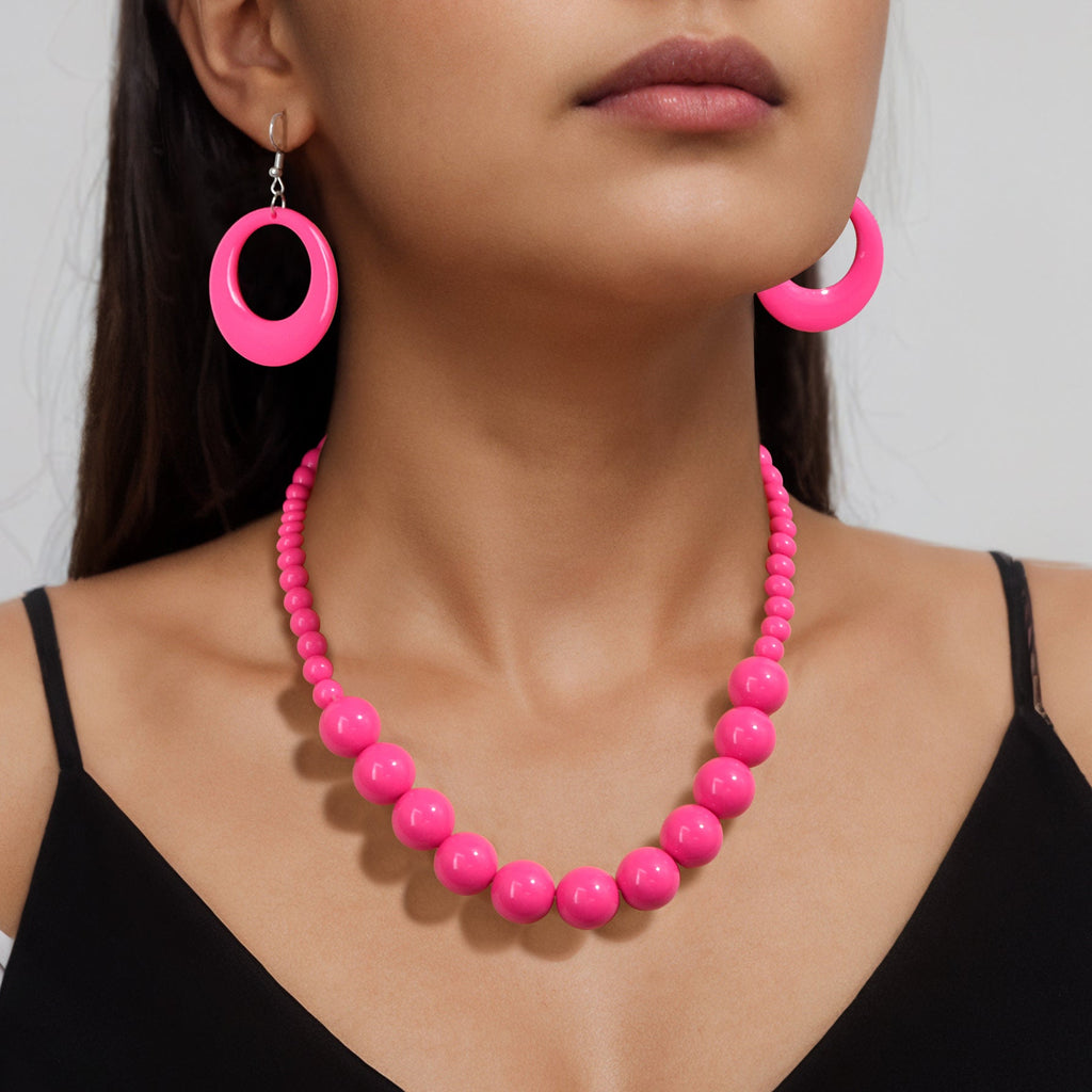 Bohemian vacation chunky bead collar necklace and matching circle dangle earrings jewelry set — view 2