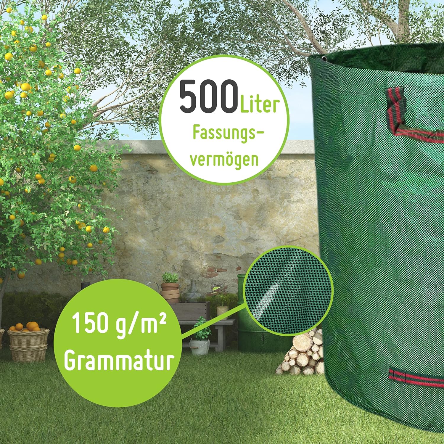 TerraUno heavy duty foldable garden waste bag made of durable woven plastic with carrying handles — view 4