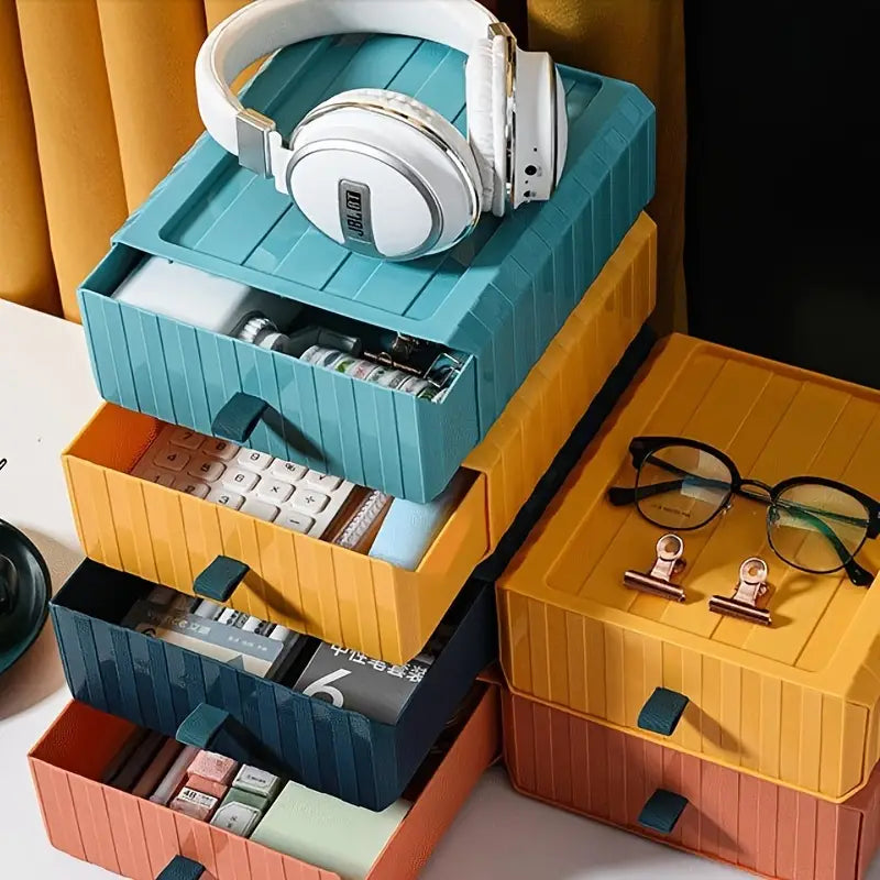 Contemporary desktop storage box organizing pens and office supplies on a modern workspace desk. — view 2
