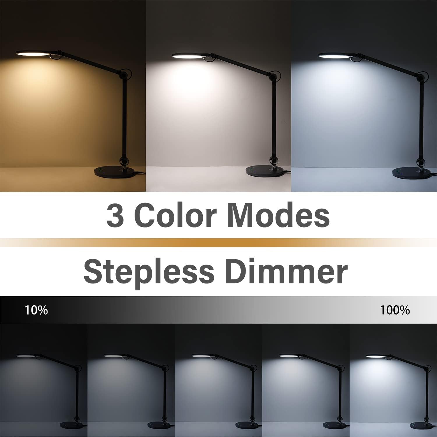 Modern metal LED professional desk lamp with adjustable swing arm and integrated wireless charging base — view 5