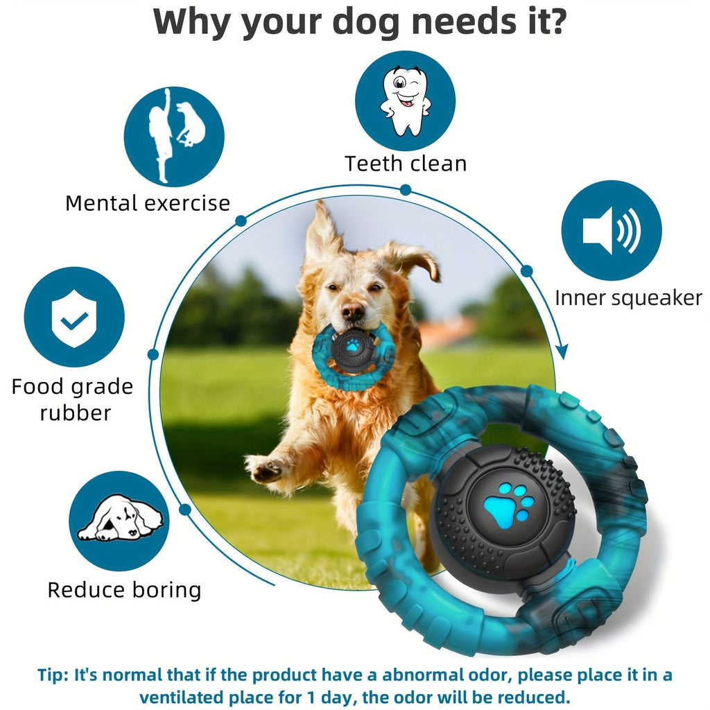Blue steering wheel dog chew toy made of durable nylon for aggressive chewers and teething — view 2