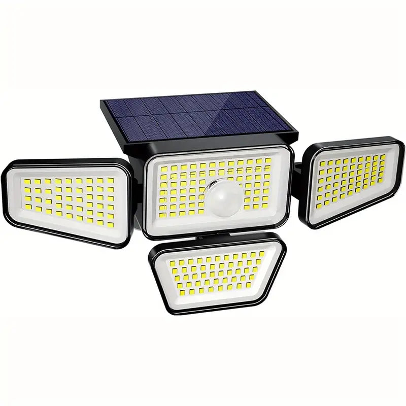 Solar garden wall light with 270 LEDs and motion sensor mounted on exterior outdoor fence