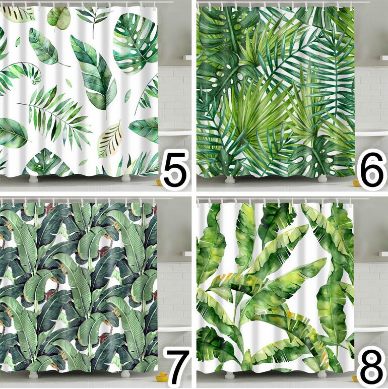Waterproof tropical plant fabric shower curtain with rust-proof metal hooks for bathroom decor — view 2