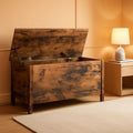 Rustic brown wooden storage bench and toy box with slow-close safety hinges and side rings