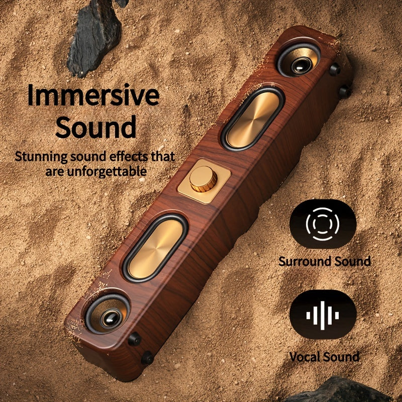 Wireless dual bass Bluetooth speaker featuring a sleek wood grain finish and modern portable design — view 3