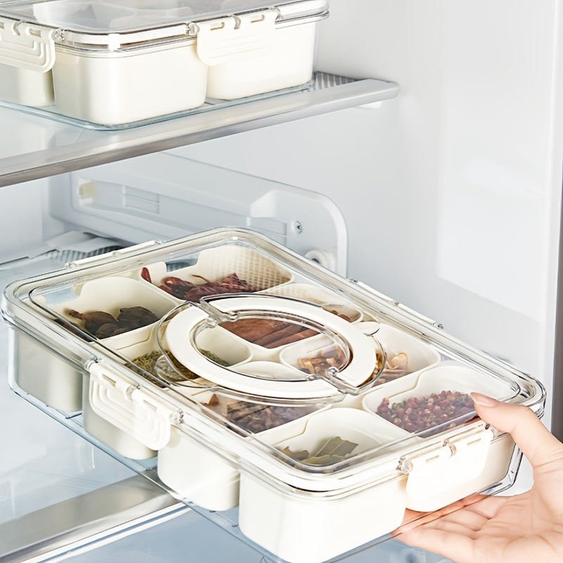 White clear 8 compartment food storage container with airtight lid and built in carrying handle — view 2