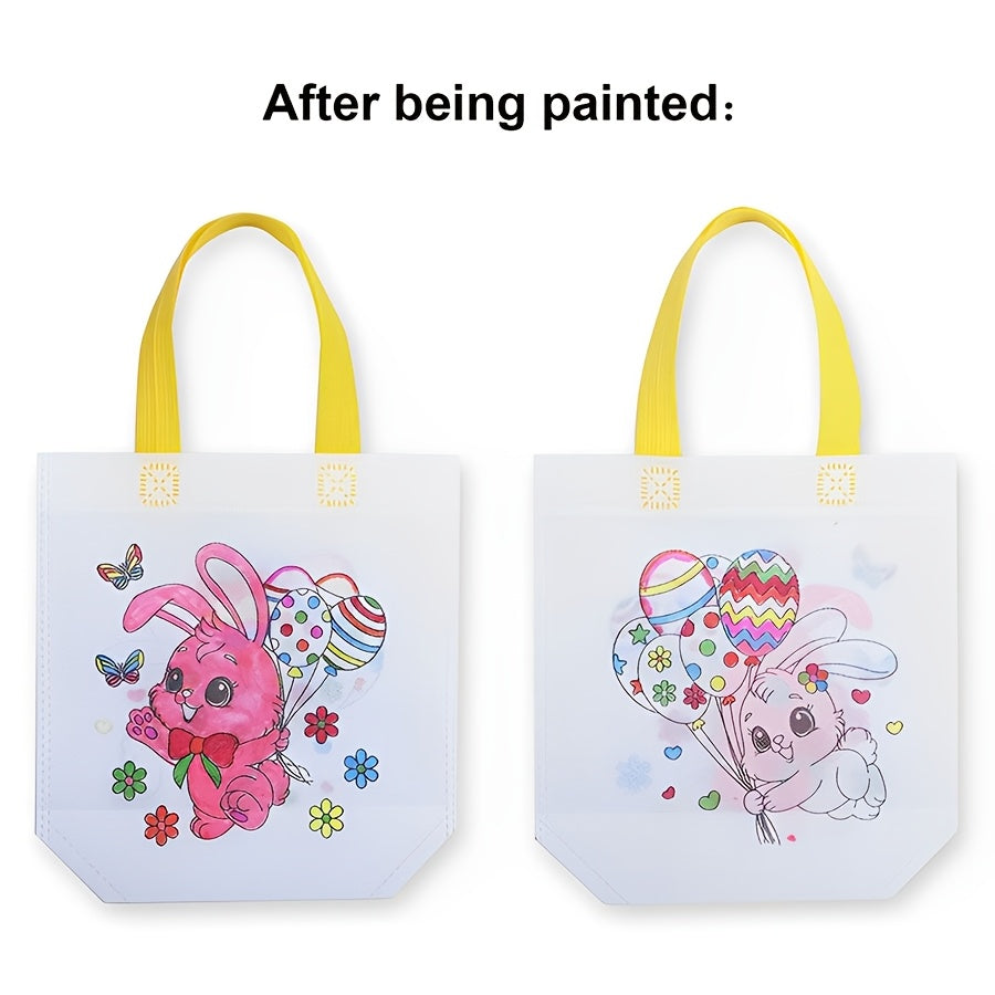 Five colorful reusable Easter tote bags featuring cute bunny and egg designs with sturdy carry handles — view 5