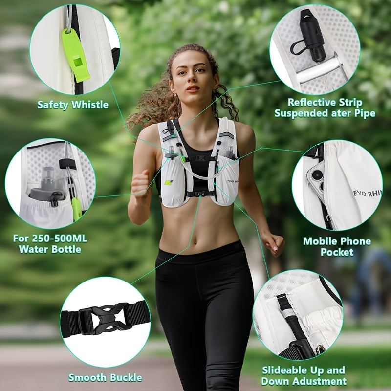 Grey 5.5L running hydration vest with 1.5L water bladder and adjustable universal fit — view 3