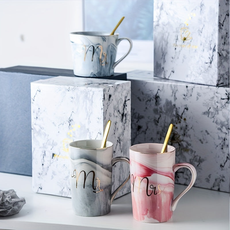 Chic marble ceramic coffee mug set matching pair of 400ml elegant drinkware cups — view 3