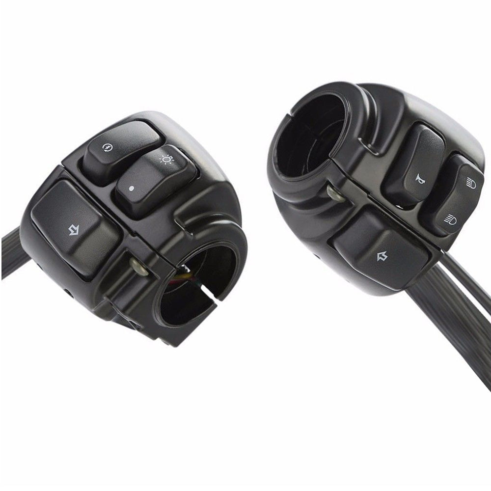Black aluminum motorcycle handlebar control switches with wiring harness for 1-inch handlebars