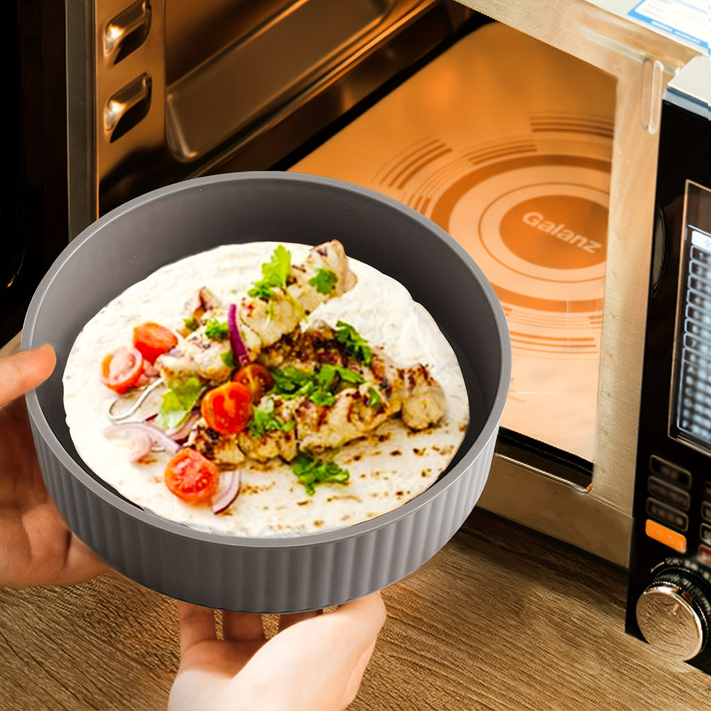 Microwave safe tortilla warmer with lid in light grey plastic for food storage — view 2