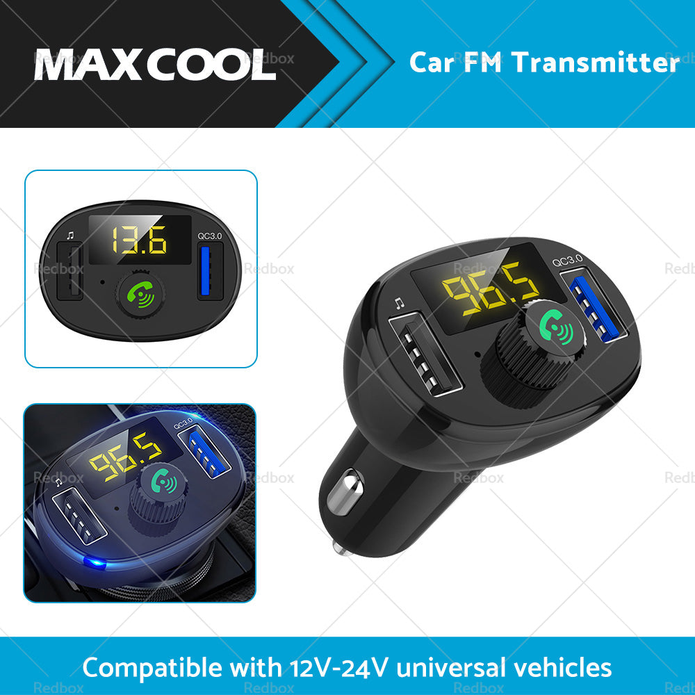 Bluetooth car FM transmitter and dual USB fast charger device with digital LED display screen — view 3