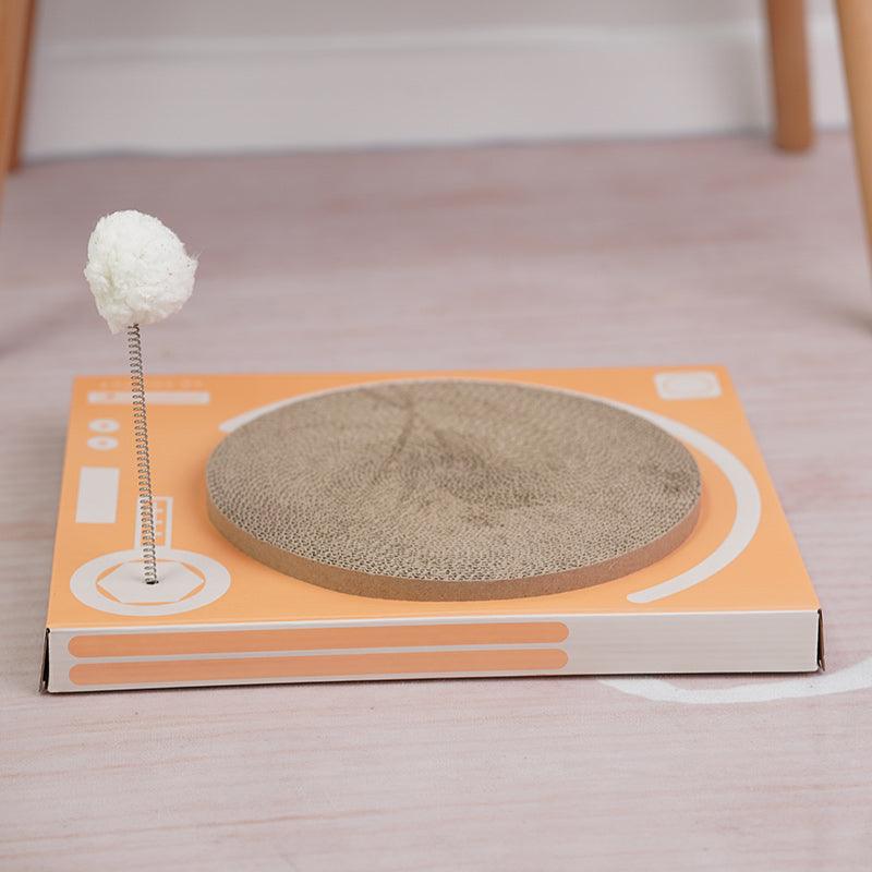 Retro radio style cat scratcher with corrugated cardboard and integrated hidden cat litter compartment — view 3