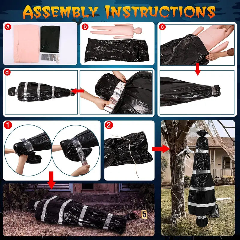 Bag of Dread scary fake corpse Halloween prop wrapped in black bag with silver tape — view 5