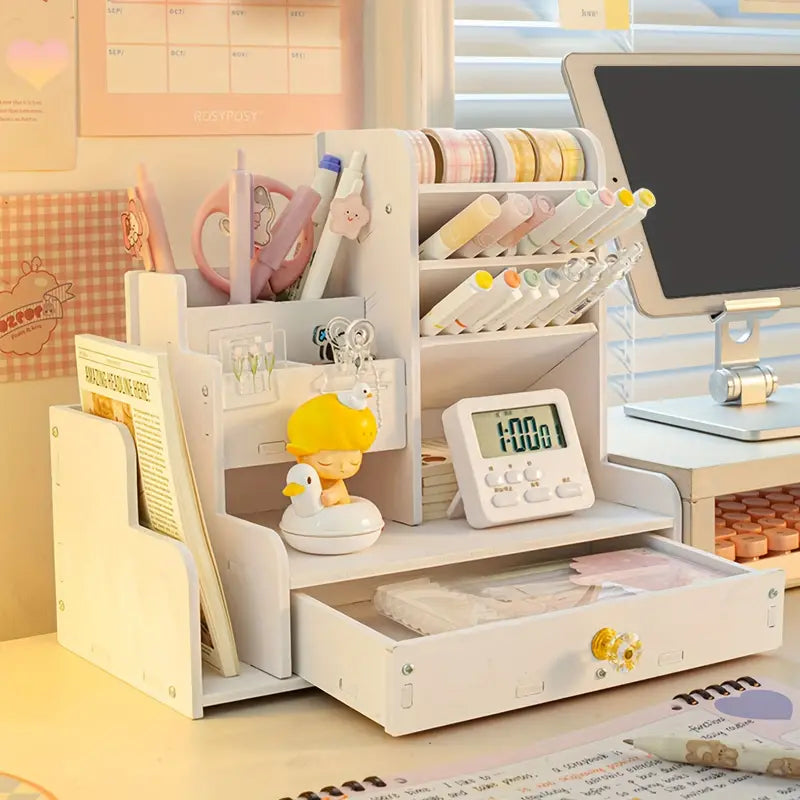 Painted expandable office and study storage desk organizer with insert mount for clutter-free workspaces — view 3