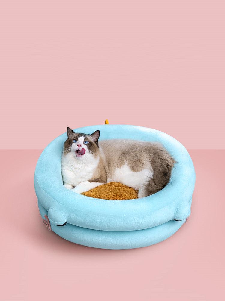 Winter cozy cat and dog bed in neutral cloth with high elastic memory foam sponge.