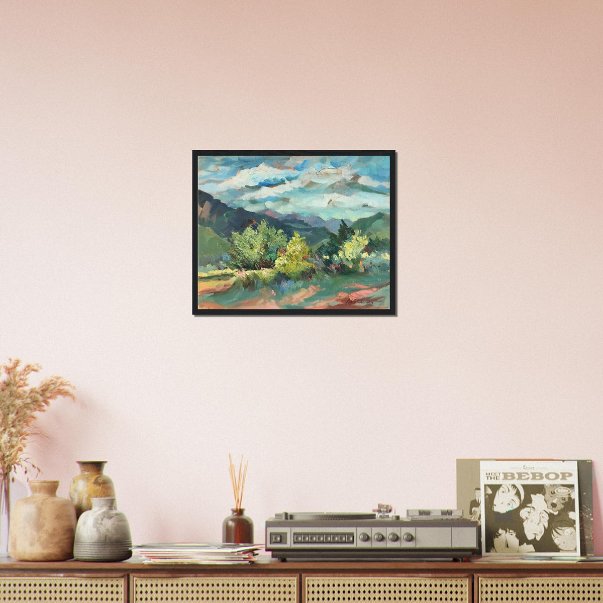 ‘Pueblo Lands Plein Air’ Southwestern Landscape | 16x20 Wooden Framed Art Print | Original Artwork by American Artist Barbara Cleary-2