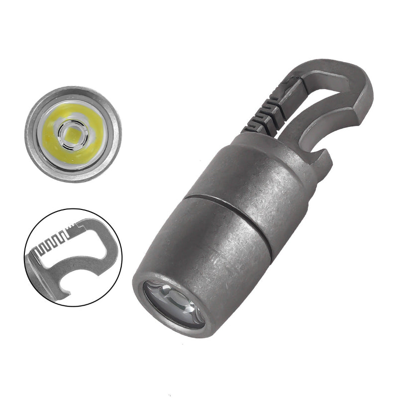 Titanium alloy mini LED keychain flashlight with bottle opener for everyday carry — view 3