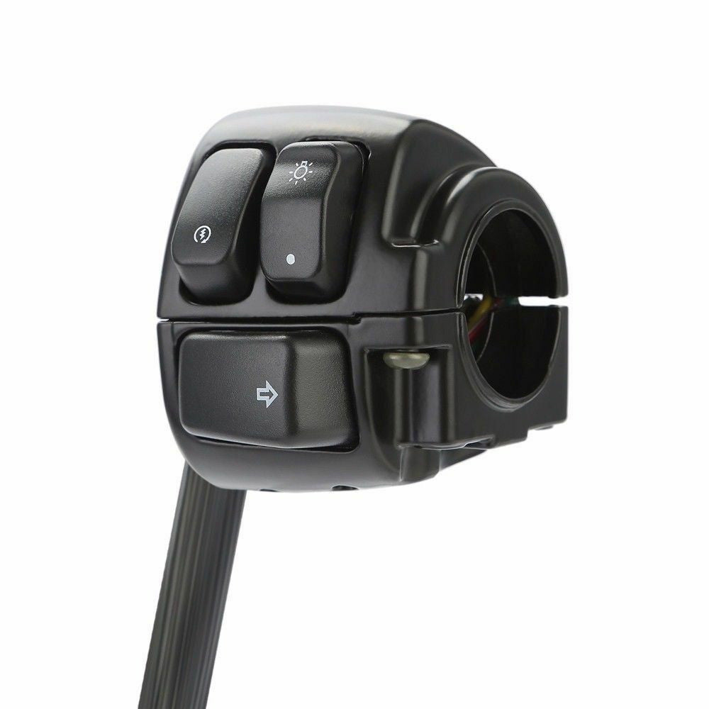 Black aluminum motorcycle handlebar control switches with wiring harness for 1-inch handlebars — view 2