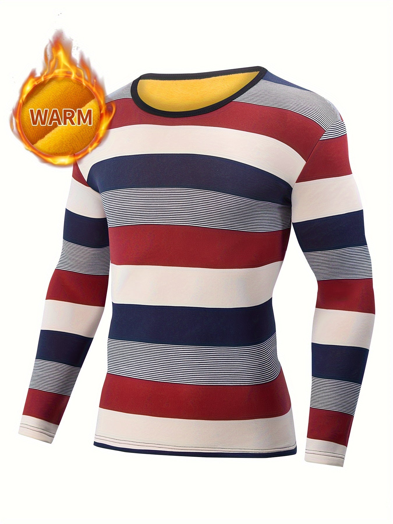 Men's thermal striped skiing fleece shirt in skinny fit stretch knit with crew neck design — view 2