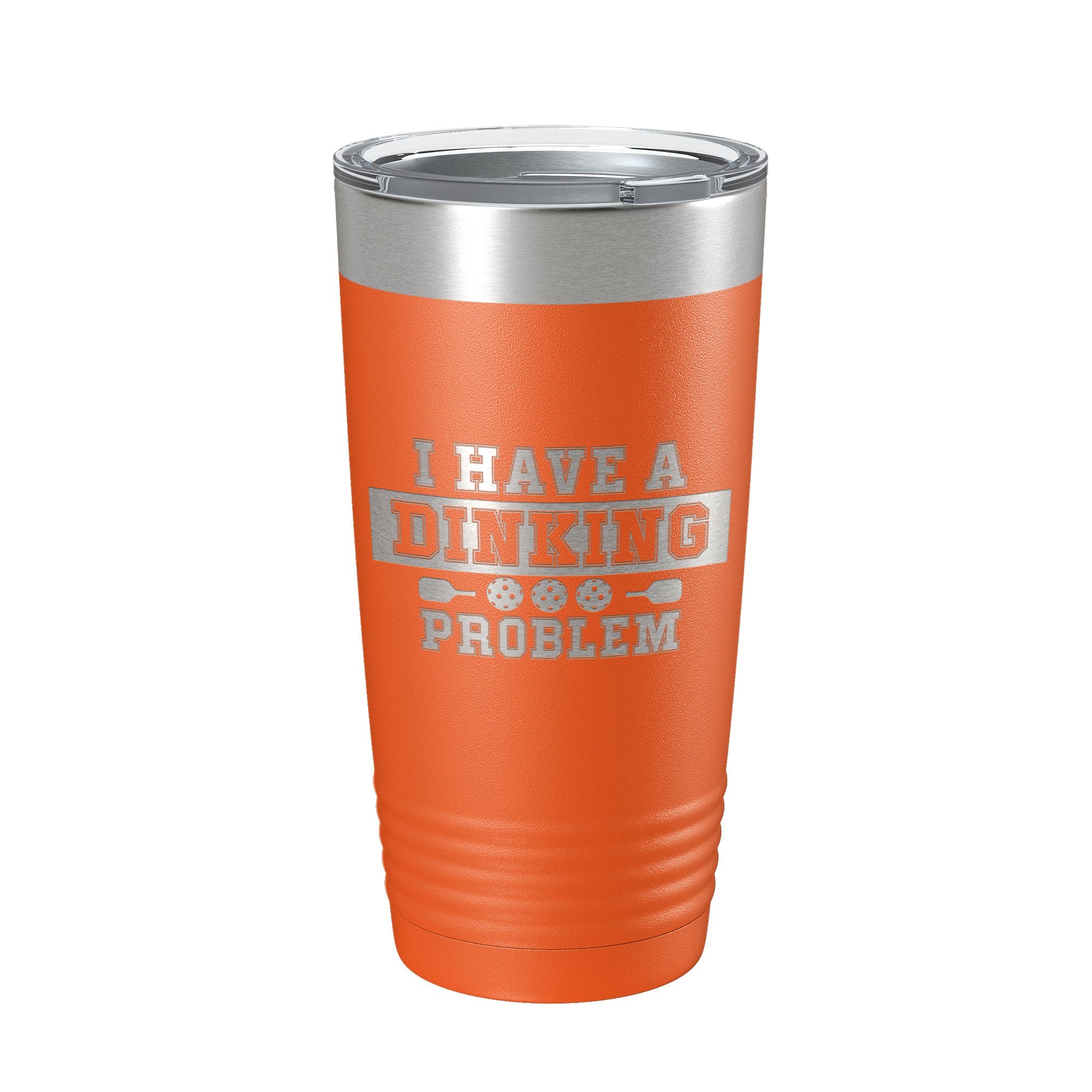 Funny pickleball 20oz insulated tumbler in powder coated stainless steel with clear lid and narrow base — view 5