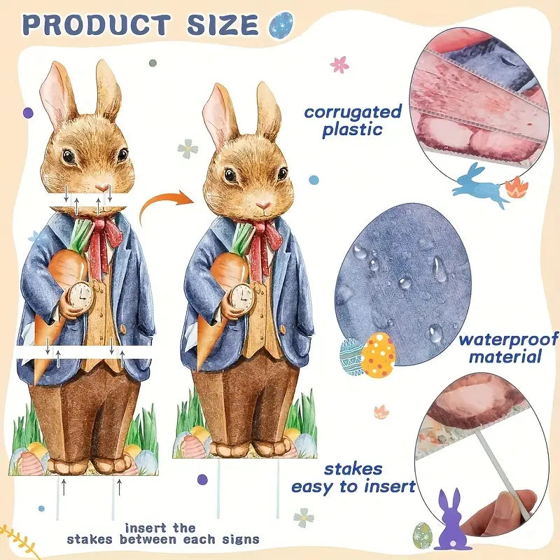 Two large Easter bunny yard signs with ground stakes for festive outdoor spring lawn decoration — view 3