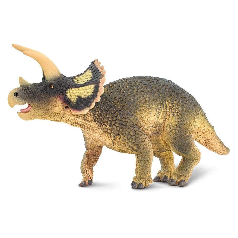 Detailed Triceratops dinosaur toy figure with large horns and scaly texture in a rearing pose — view 2