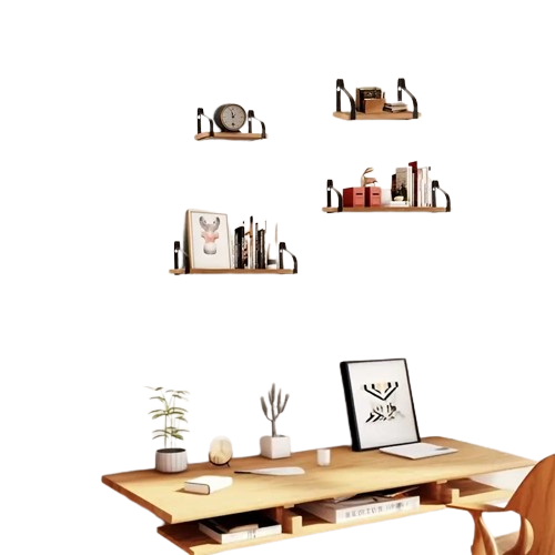 Rustic wooden floating wall shelf with mounting brackets for stylish home organization and decor display