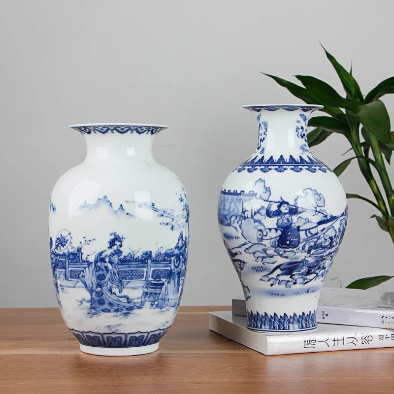 Classic antique blue and white ceramic vase with intricate traditional patterns used for home decor — view 3