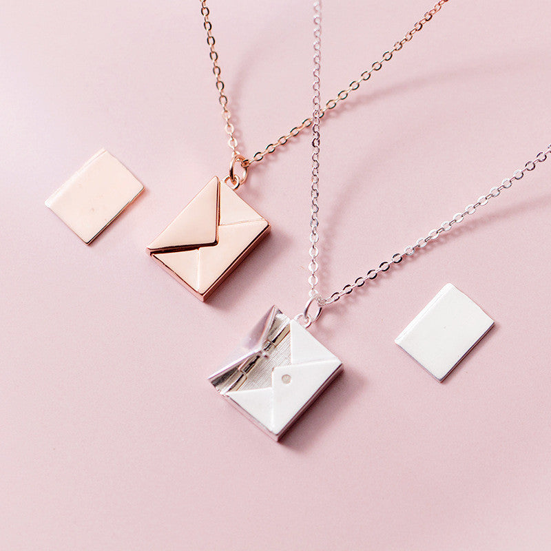 Elegant envelope locket necklace with adjustable chain, a personalized love letter keepsake in polished gold. — view 5