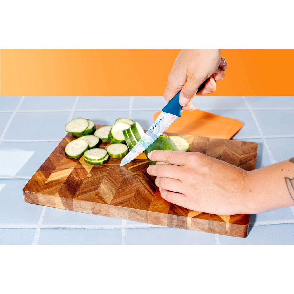 Three piece floral printed kitchen knife set with blade guards in high carbon German steel. — view 4