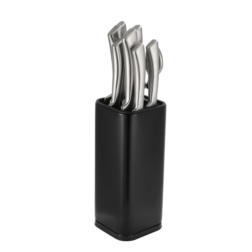 Sleek black universal knife block holder for safe kitchen countertop blade storage and organization — view 2