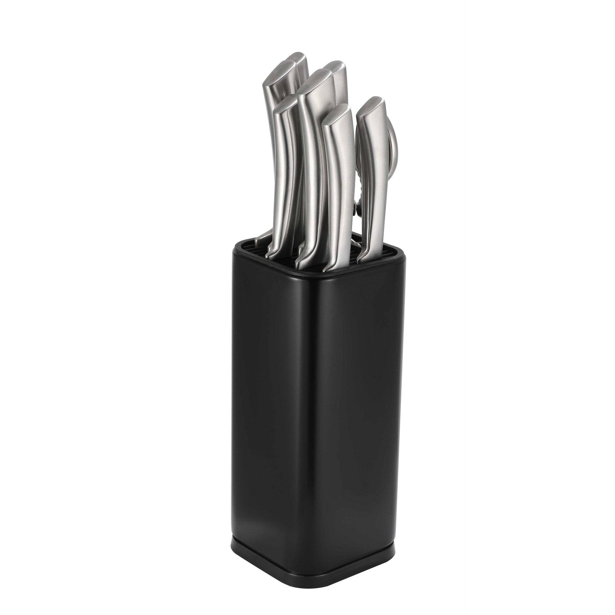 Sleek black universal knife block holder for safe kitchen countertop blade storage and organization — view 2
