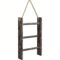 Rustic wood 3-tier wall hanging towel rack with ladder design and top rope detail