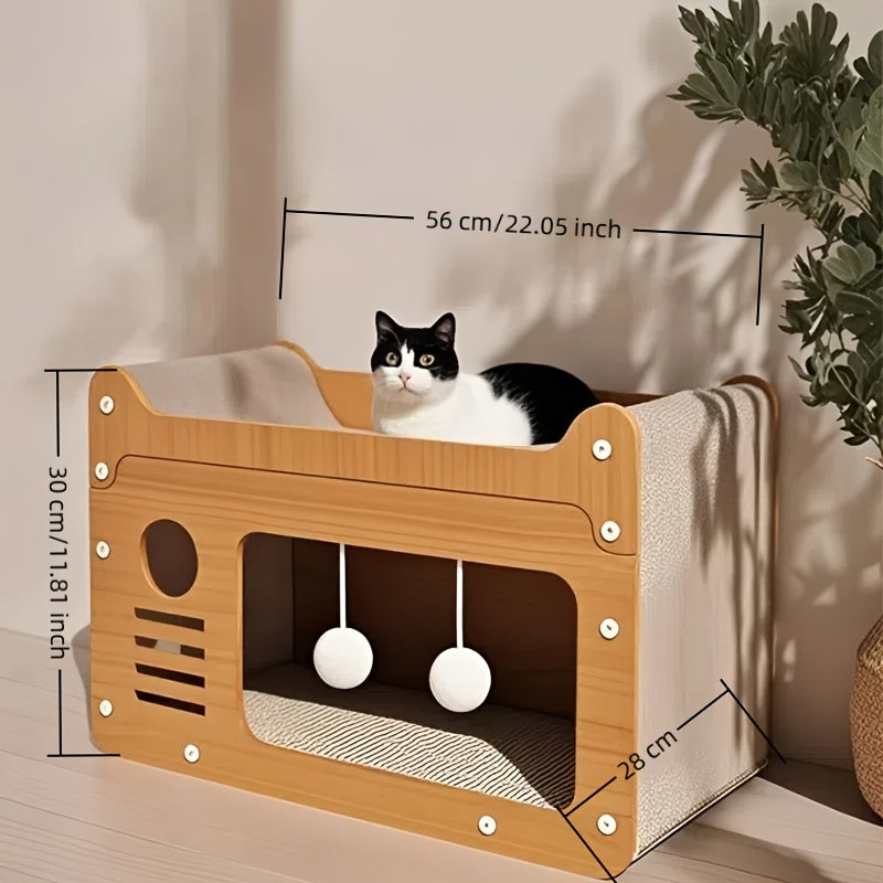 Wall mounted cardboard 2-in-1 cat bed and scratching post with built-in ventilation slots. — view 5