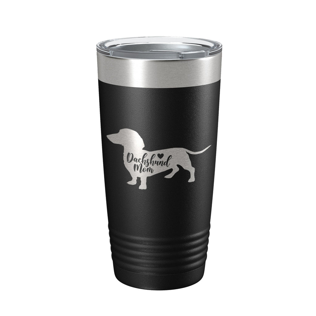Dachshund Mom 20oz insulated stainless steel travel tumbler with clear lid and laser engraved design
