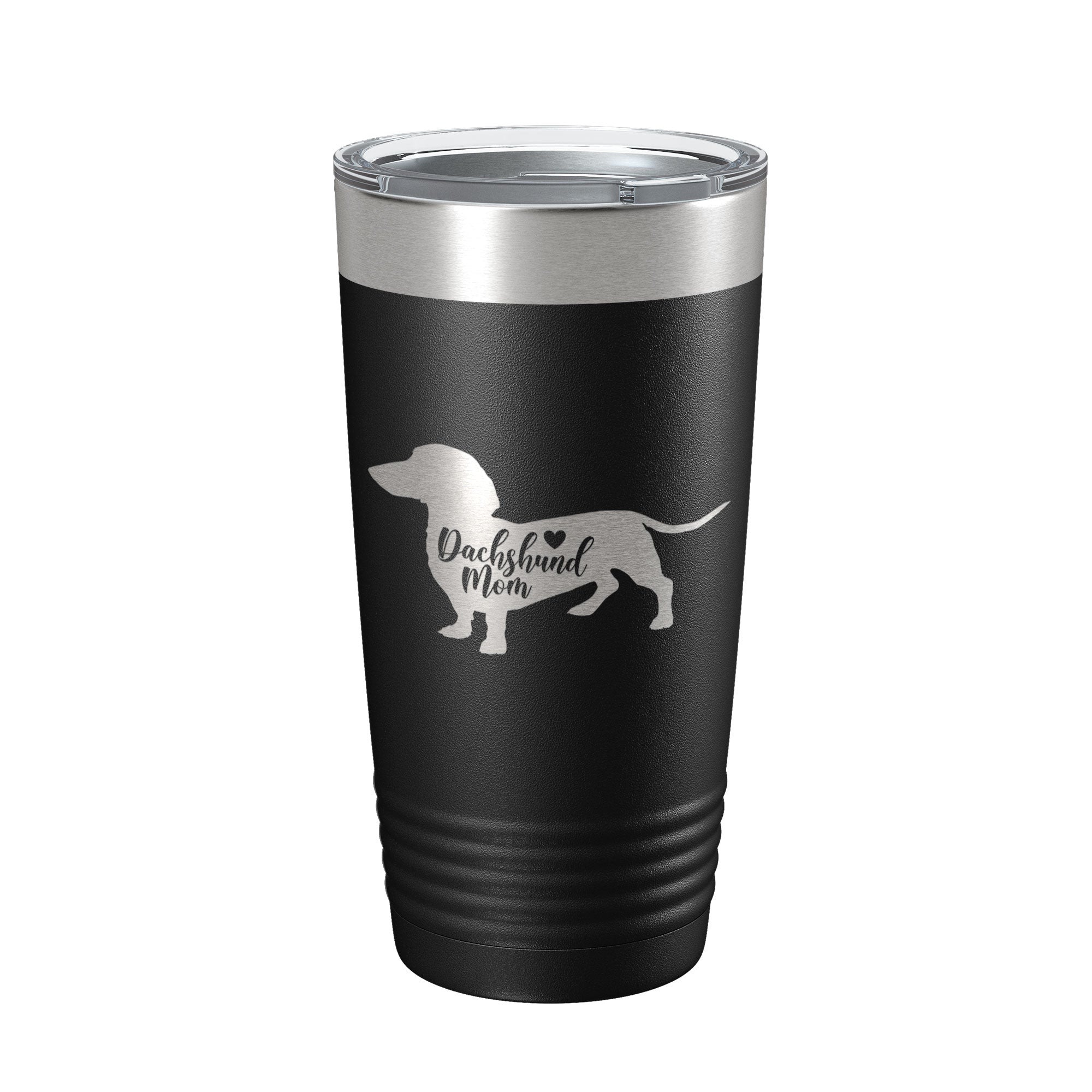 Dachshund Mom 20oz insulated stainless steel travel tumbler with clear lid and laser engraved design