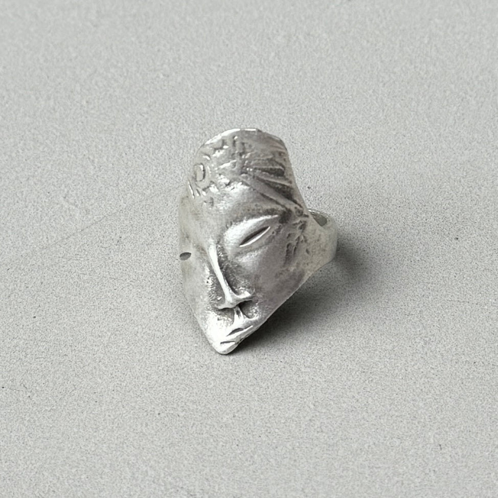 Abstract Face Silver Ring-0