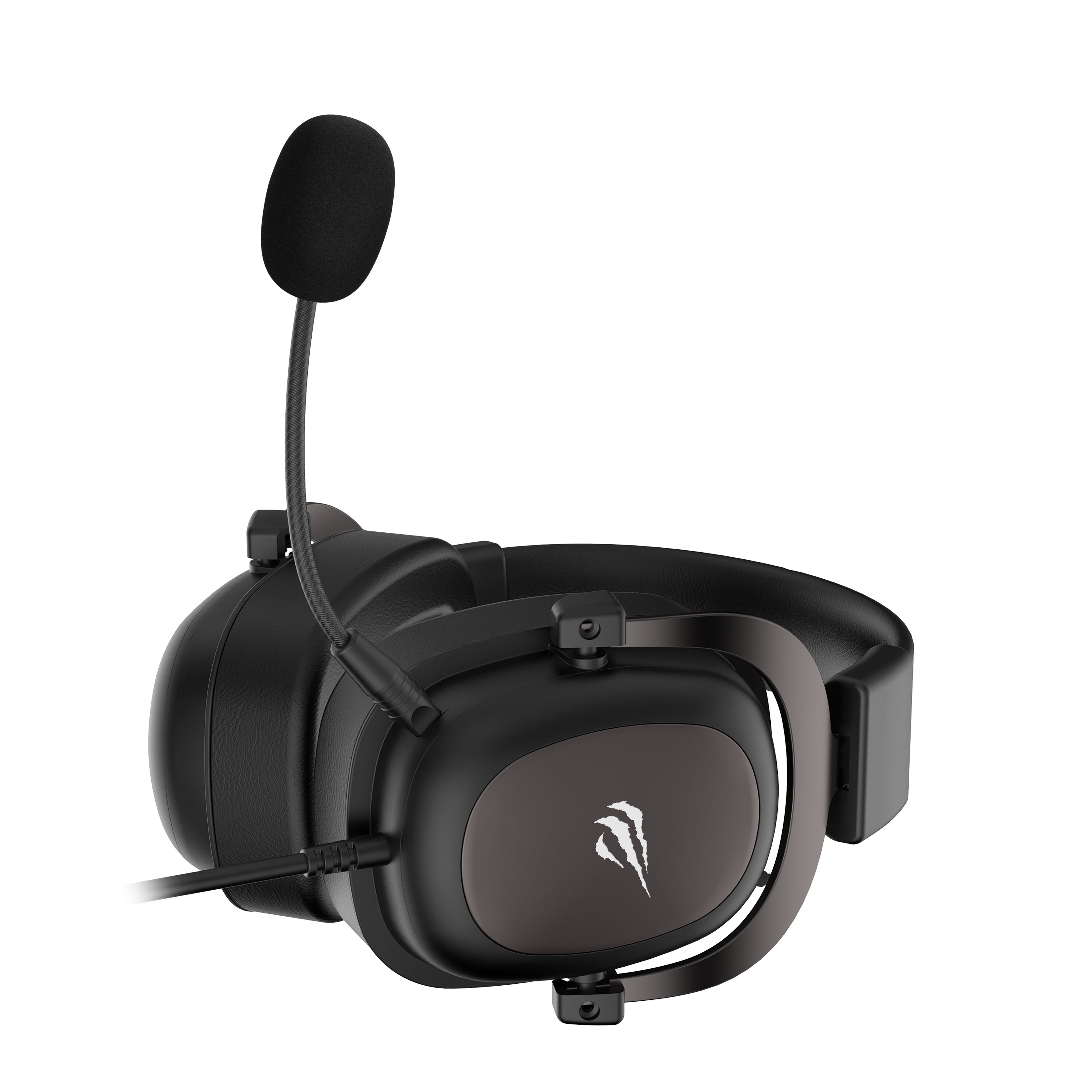 Black and ochre wired gaming headset with detachable condenser microphone and padded over-ear cups — view 5