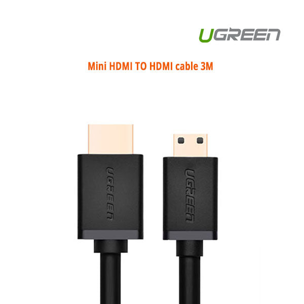 Black 3-meter Mini HDMI to HDMI cable with gold-plated connectors for digital cameras