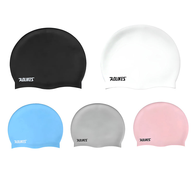 AOLIKES silicone swimming cap, solid colored waterproof swim hat for men and women — view 2