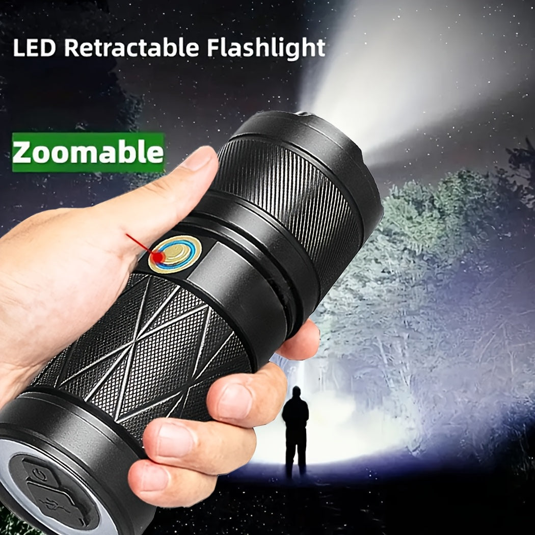 Rechargeable tactical flashlight in black aluminum alloy featuring COB side light and a flat magnetic base — view 4