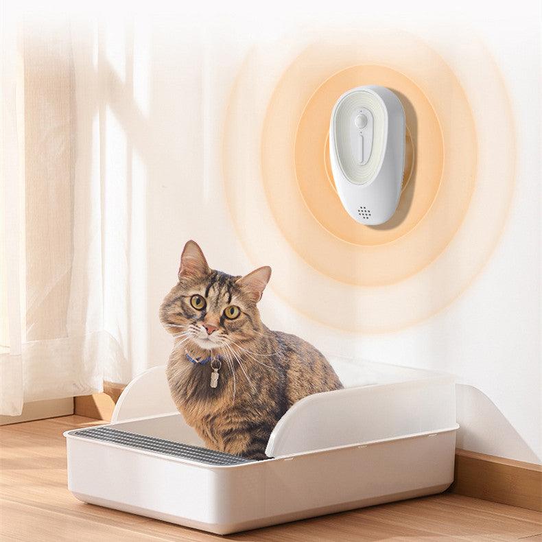 White compact USB pet fresh air odor eliminator and deodorizer for cat litter boxes