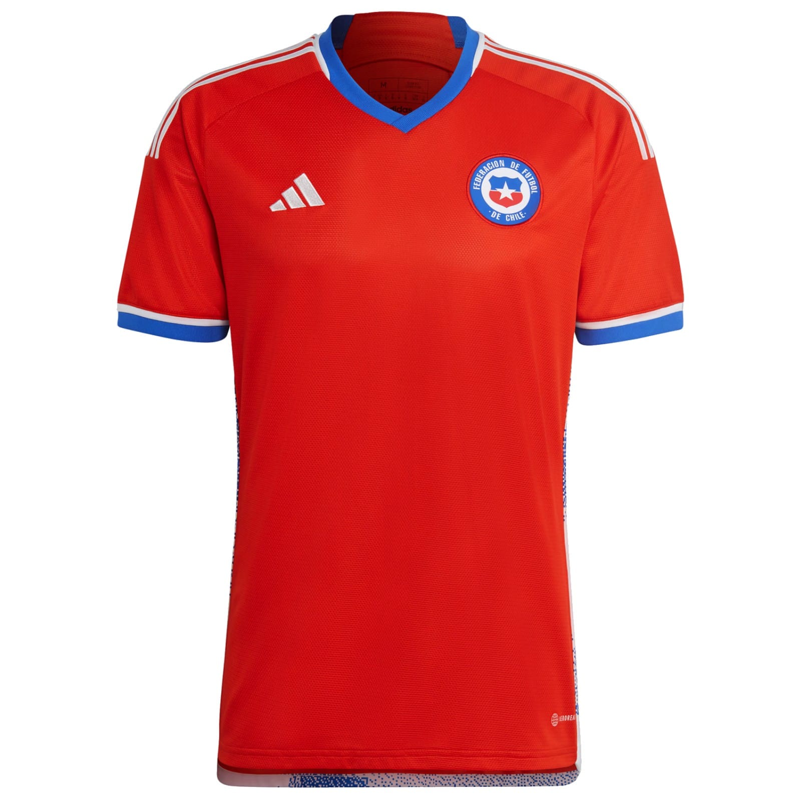 Official Adidas Chile national team home soccer jersey in iconic red with white stripes