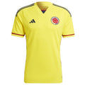 Official yellow and navy Colombia national team home soccer jersey for 2022/23 by Adidas